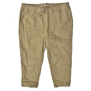 Dockers Linen Blend Ankle Pants Size 16 Beige Elastic Drawstring Waist Pockets